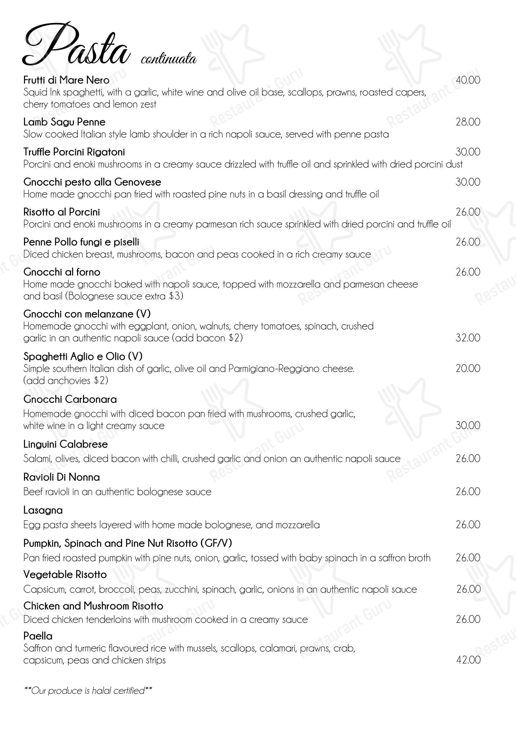 Меню напитков пиццерии Frank's Ristorante
