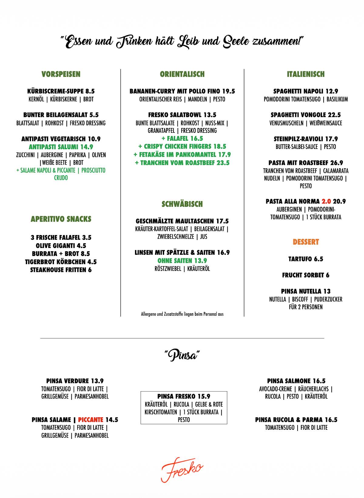 Fresko - Café & Restaurant меню