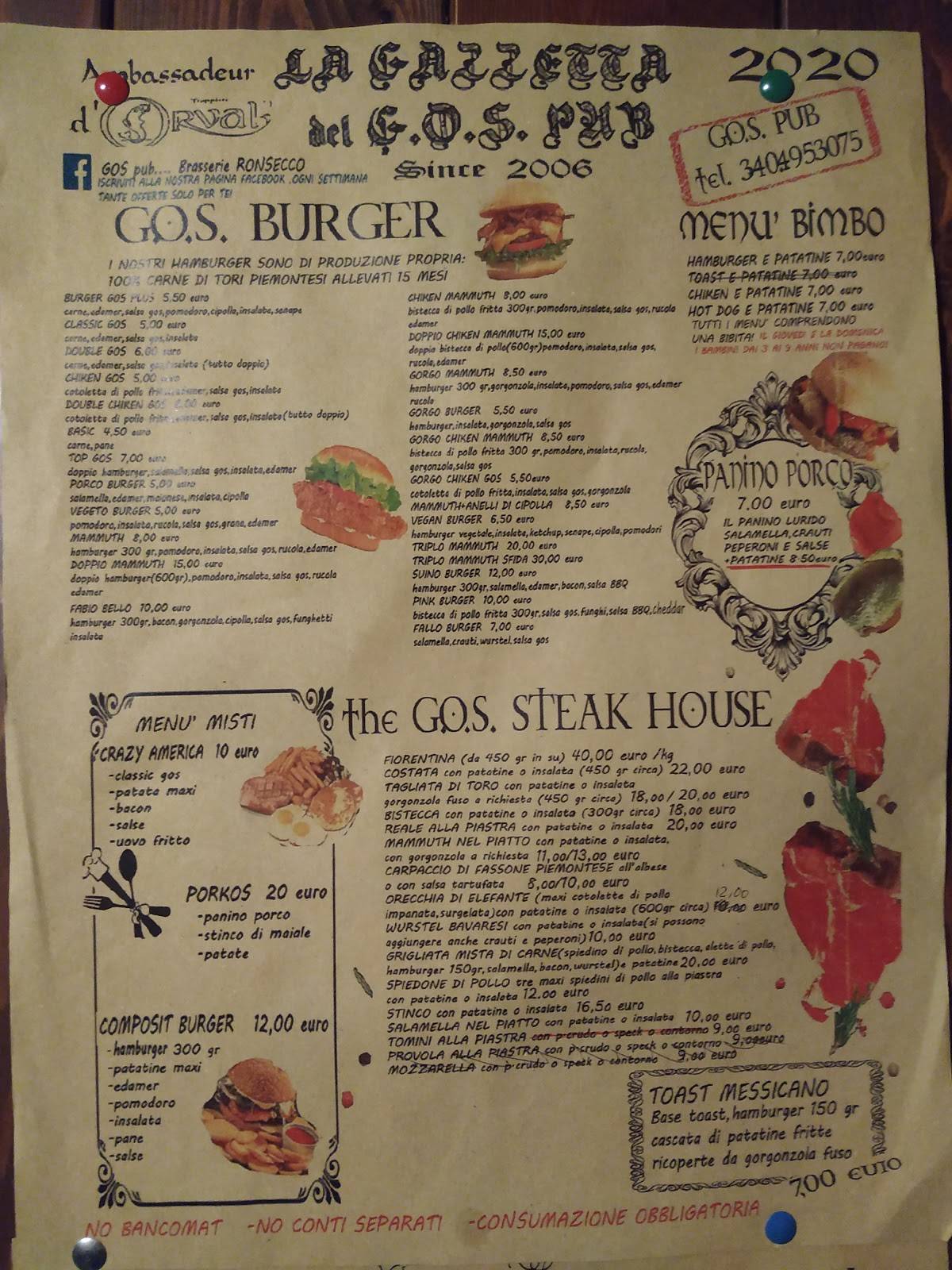 G.O.S PUB меню