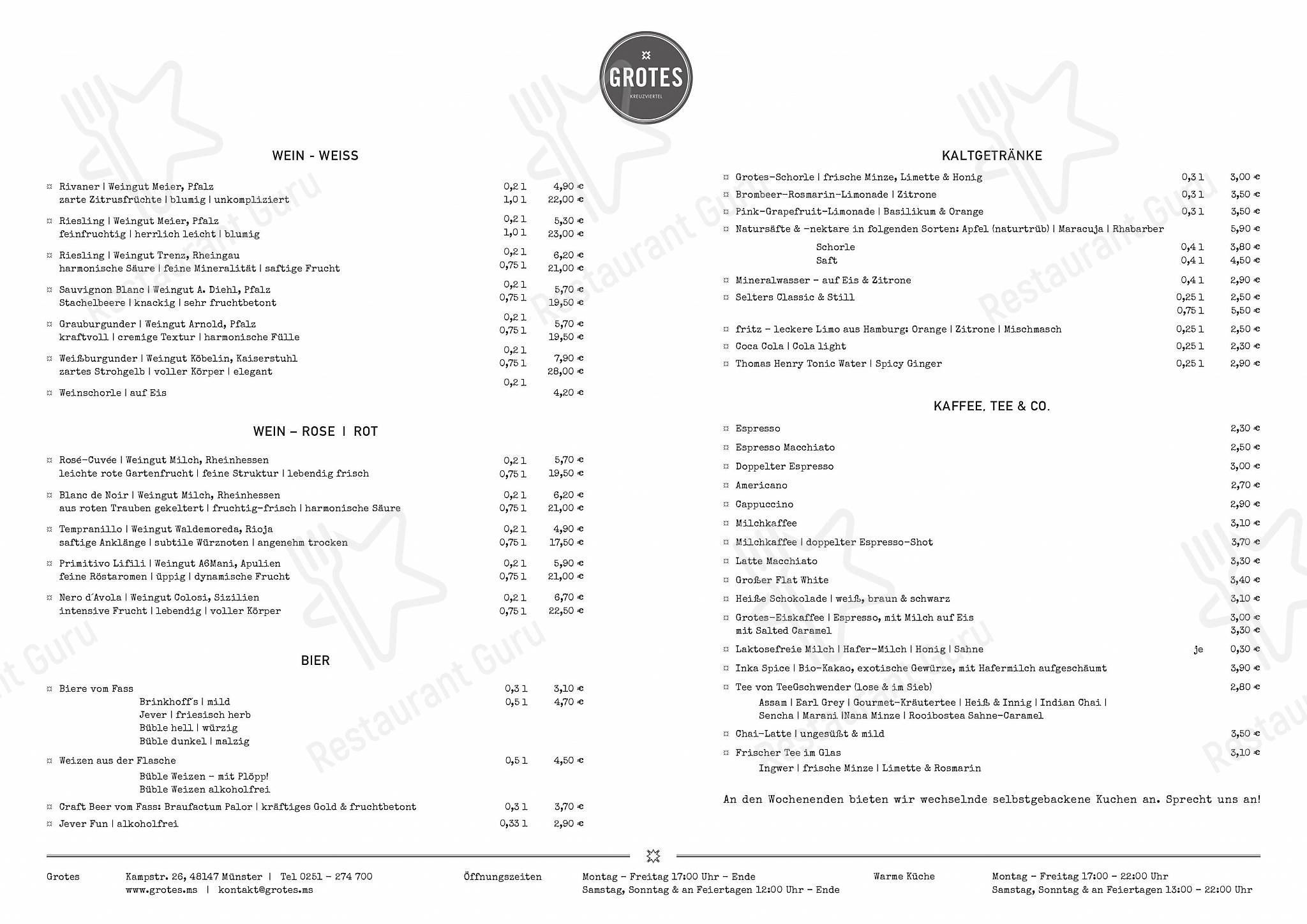 Takeaway Menu кафе Grotes Restaurant / Münster в Мюнстере