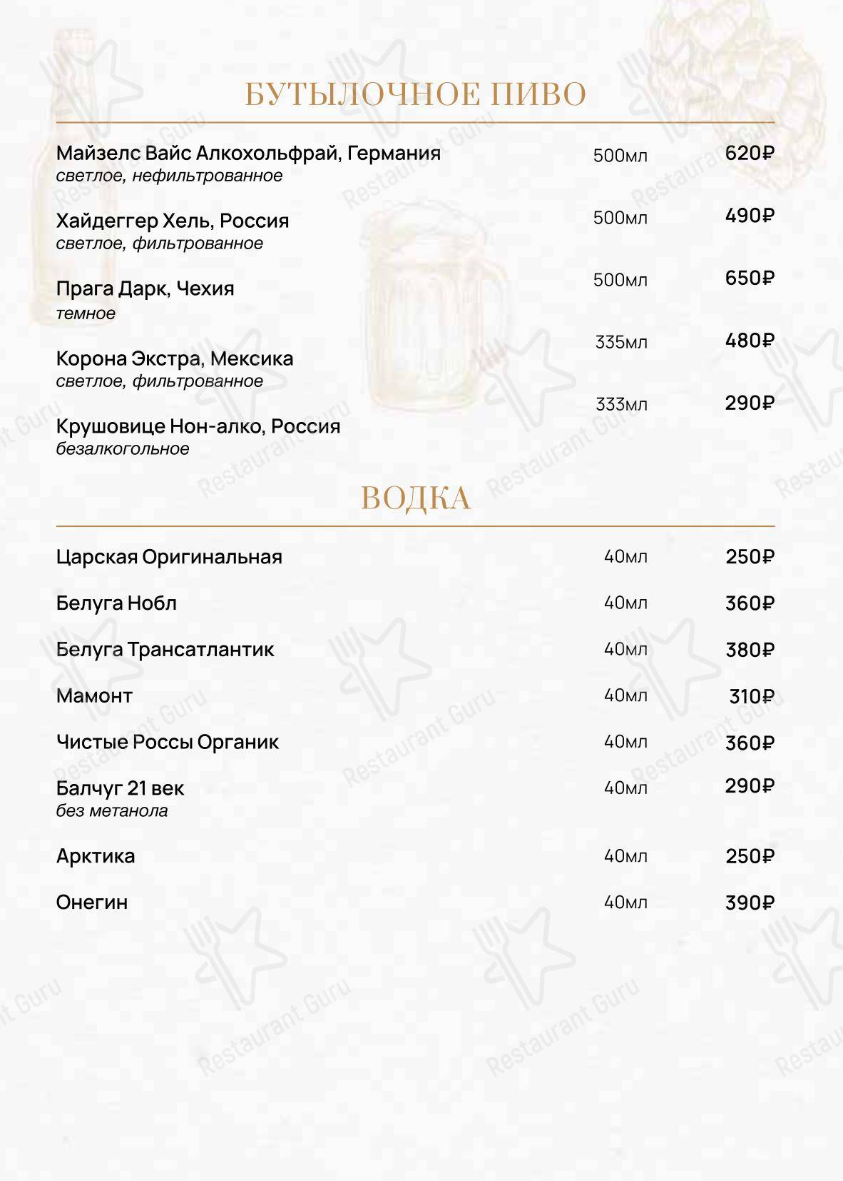 Коктейльная карта клуба Галлери Клаб