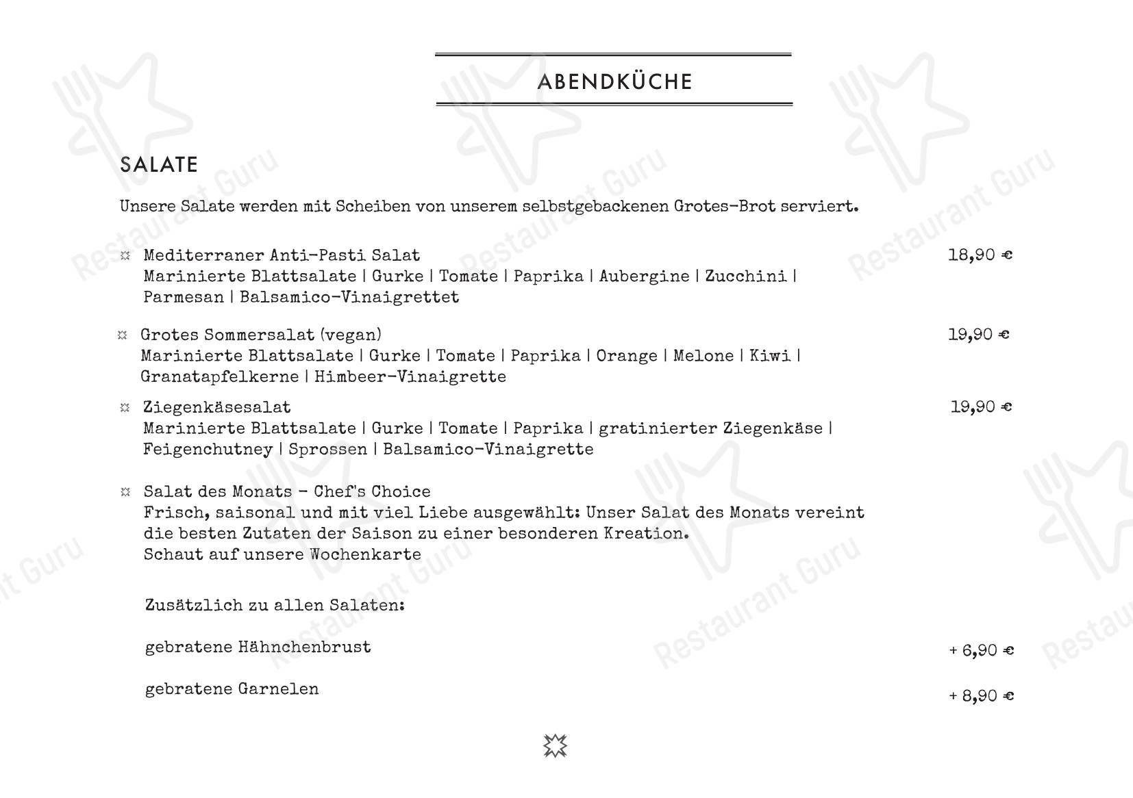 Меню кафе Grotes Restaurant / Münster - Меню напитков