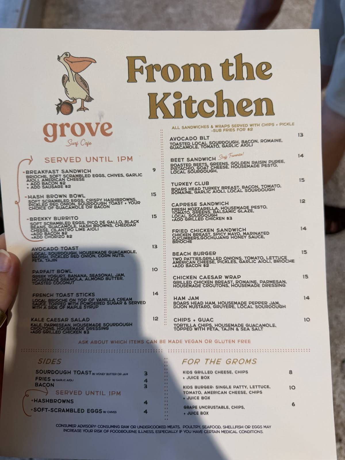 Grove Surf Cafe Coffee Indian Rocks Beach меню