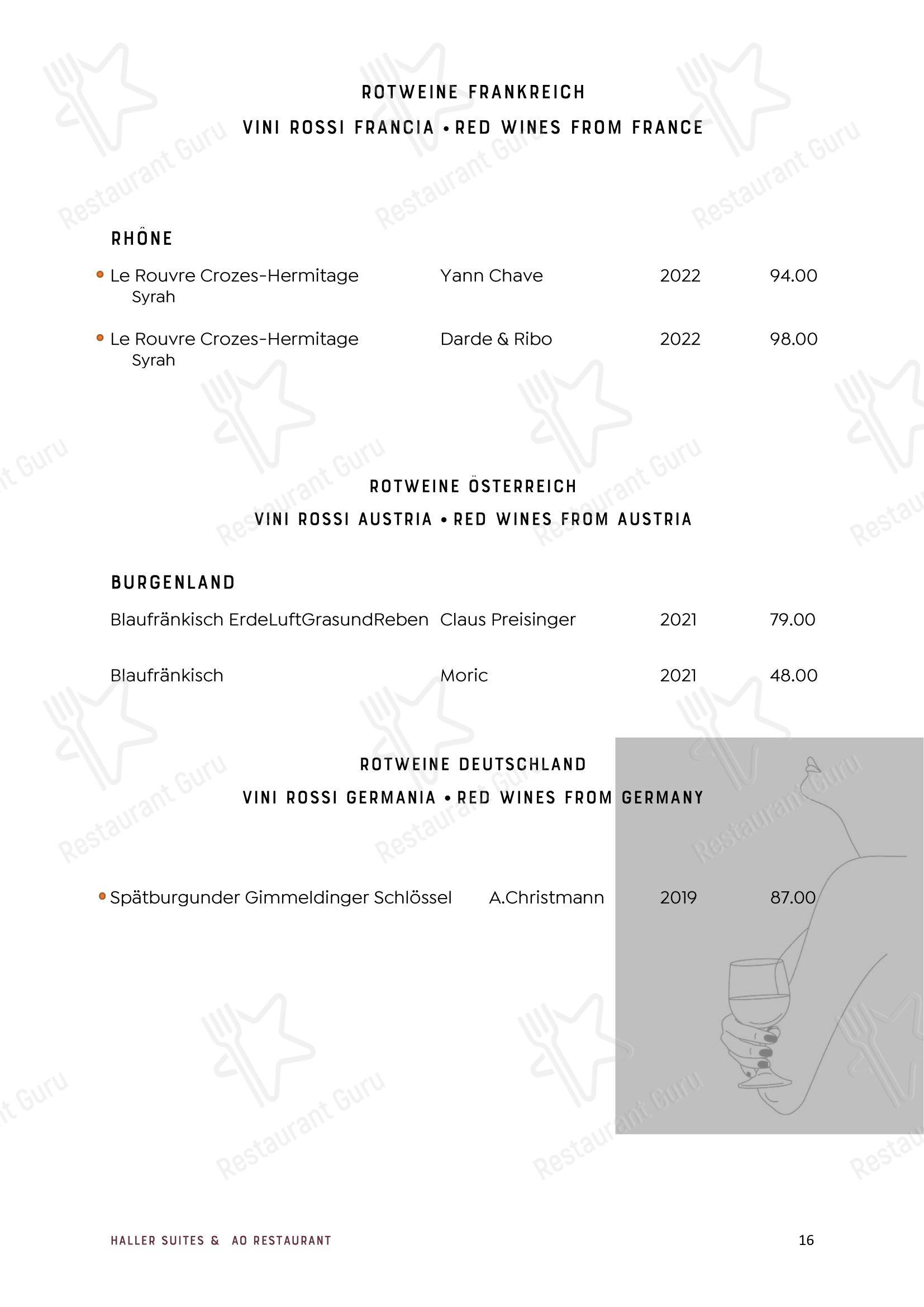 Lunch Menu паба и бара byHaller Suites & AO Restaurant