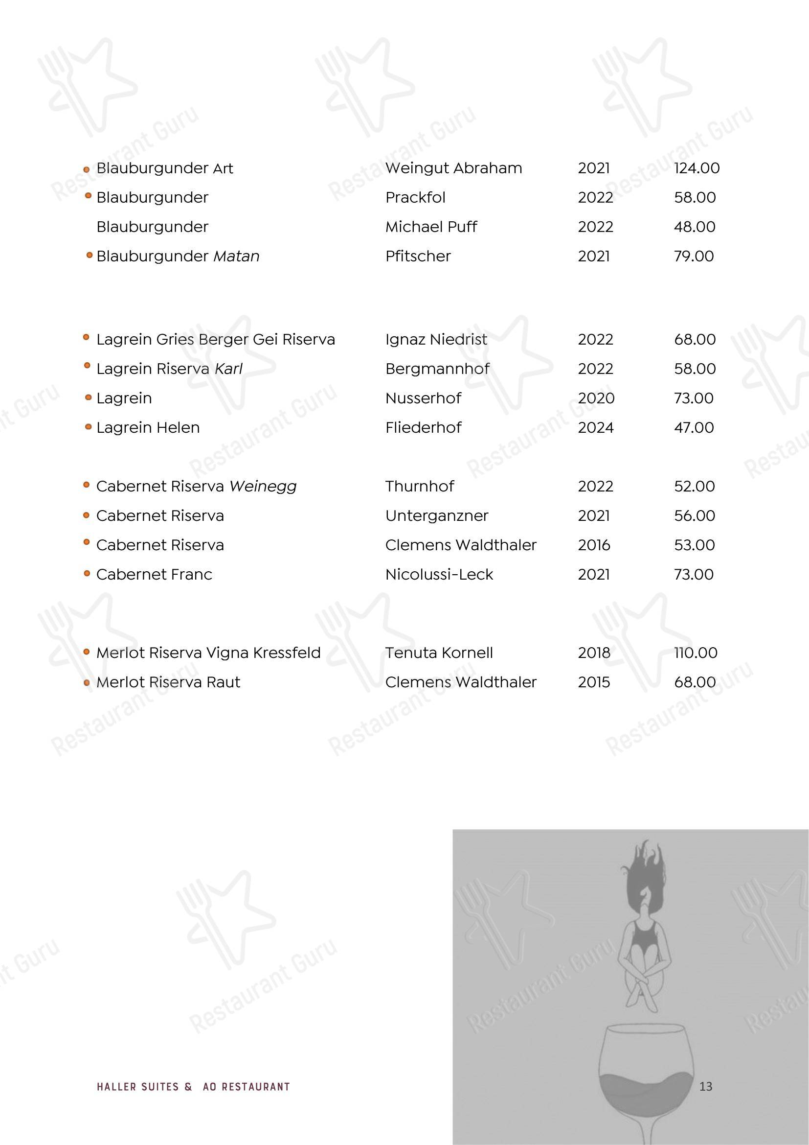 Меню паба и бара byHaller Suites & AO Restaurant - Lunch Menu
