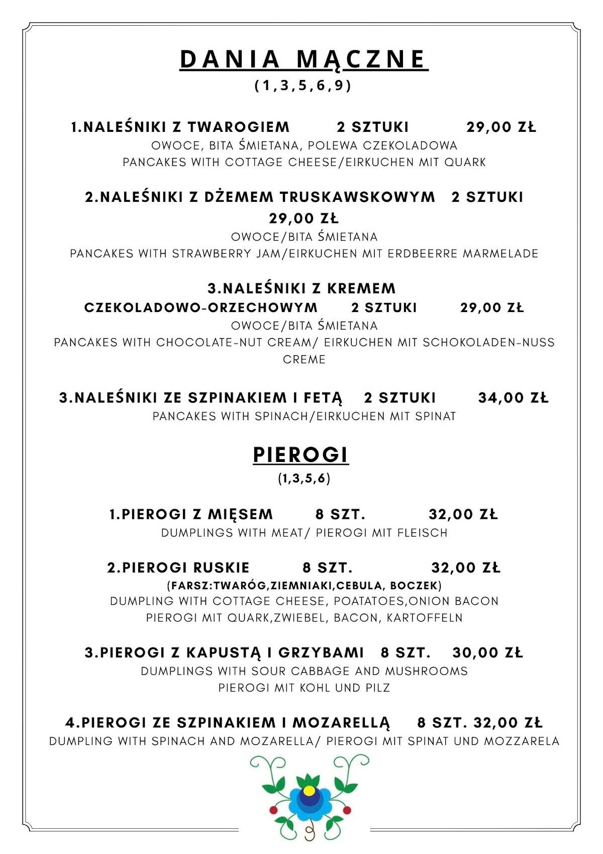 Restauracja Norda меню