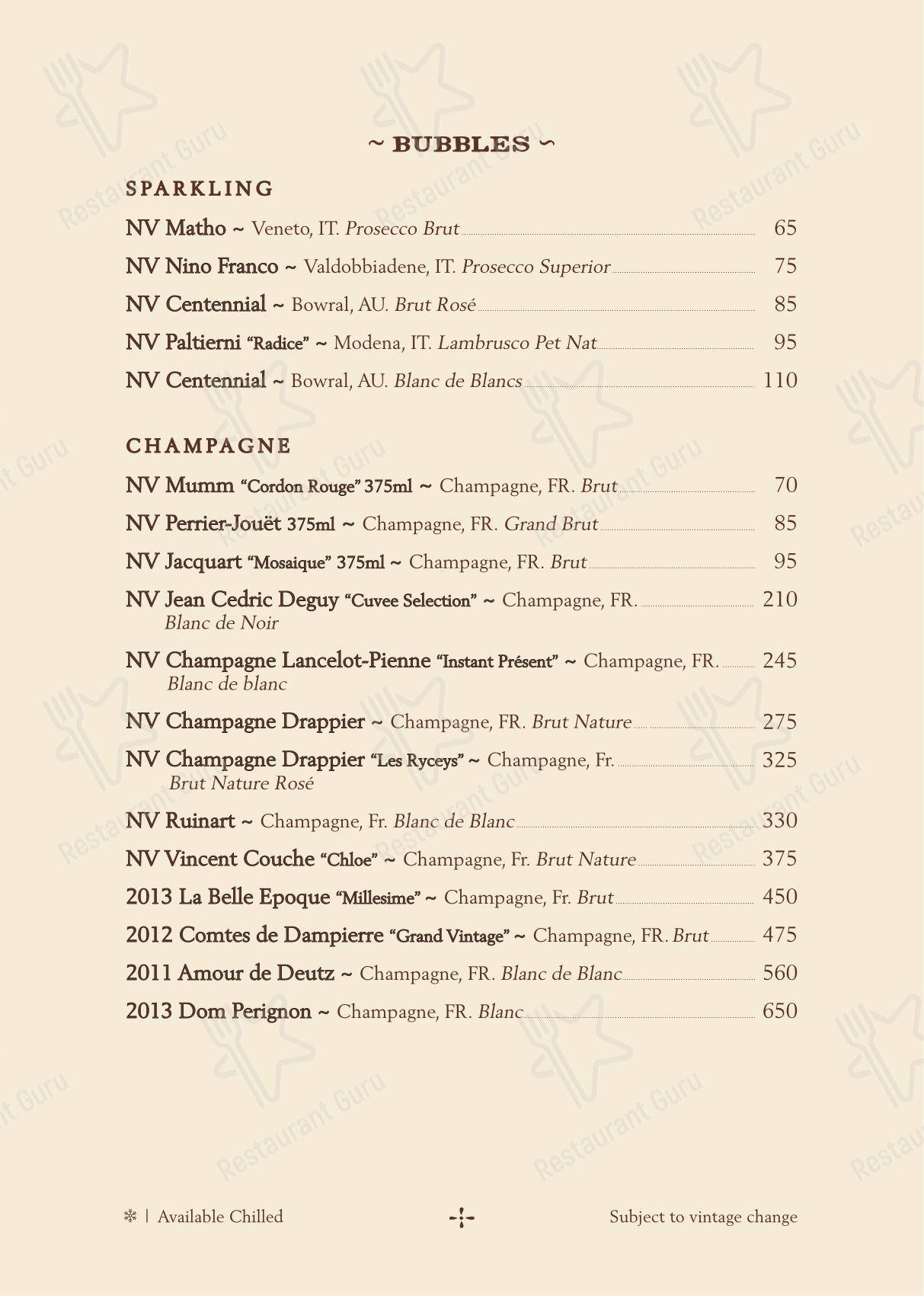 Henry G's Wine Parlour в Манли - 菜单