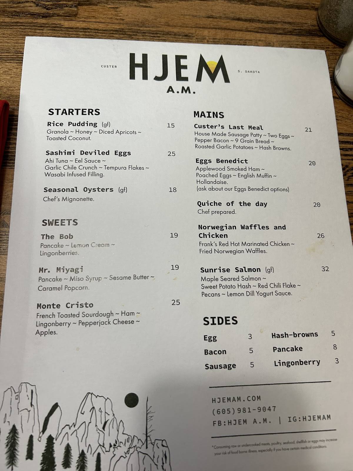 Hjem A.M. меню