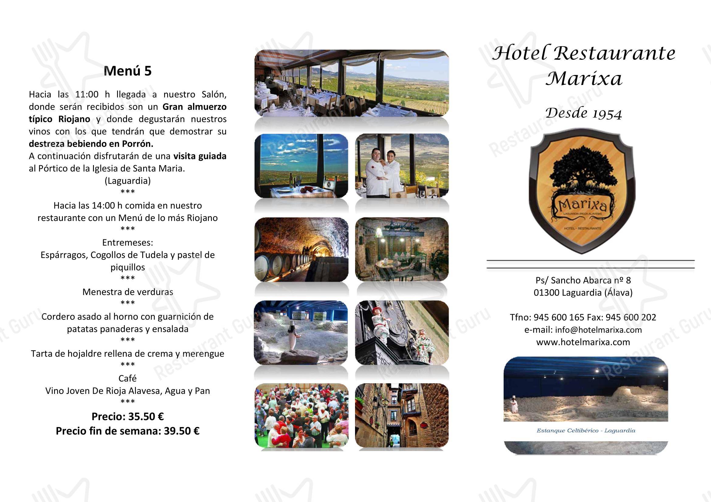 Основное меню ресторана Hotel Restaurante Marixa в Бьястерях