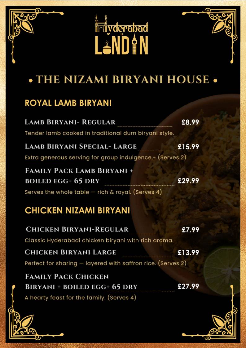 Hyderabad to London – Authentic Hyderabadi Cuisine меню