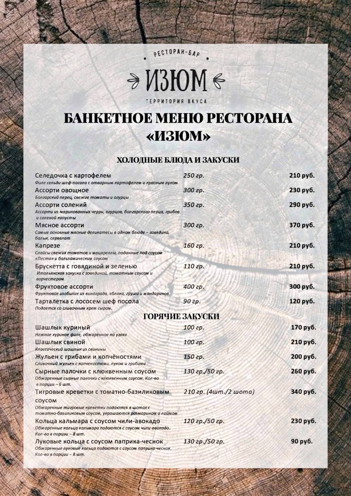 Изюм меню