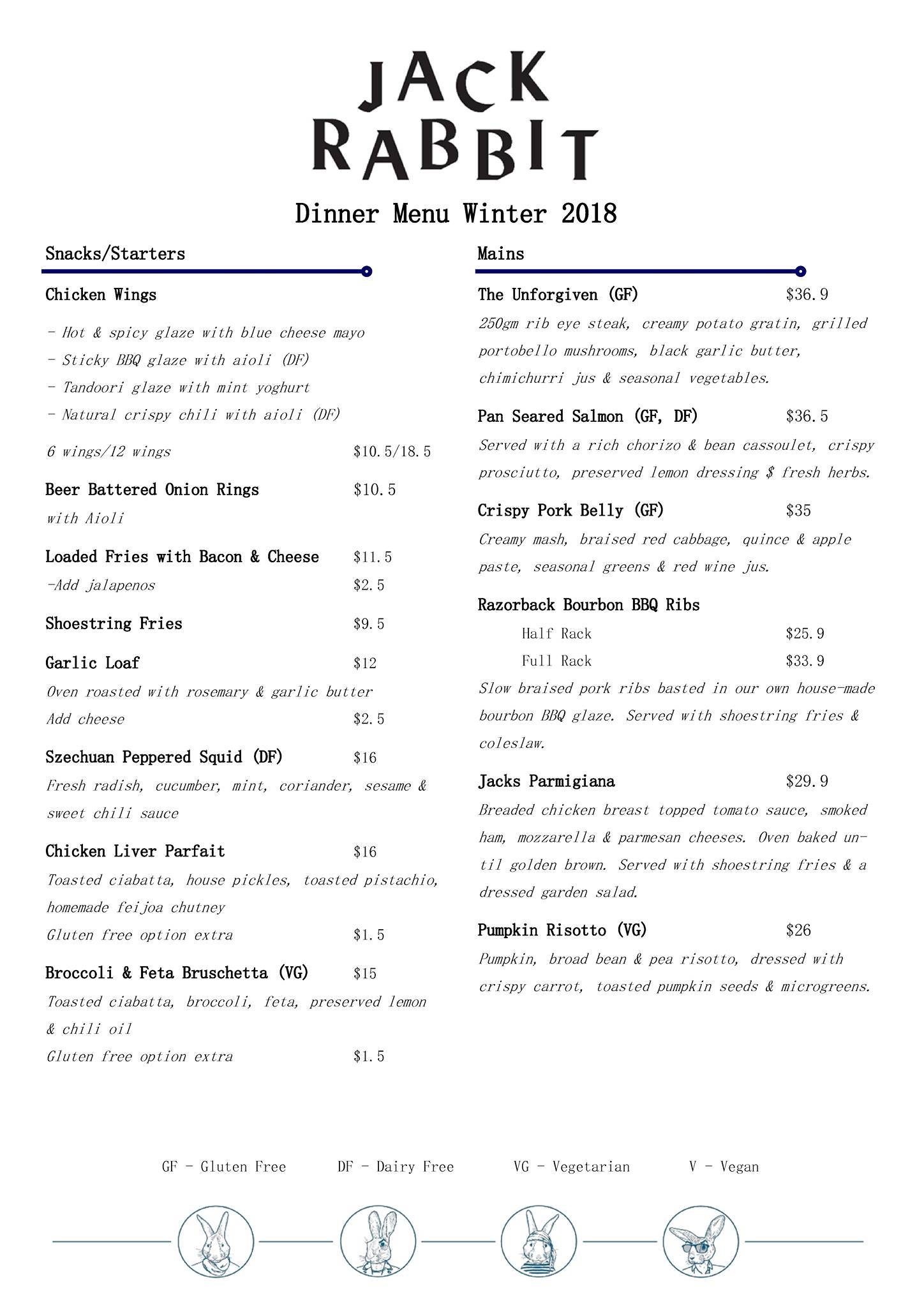 Jack Rabbit Restaurant & Bar меню