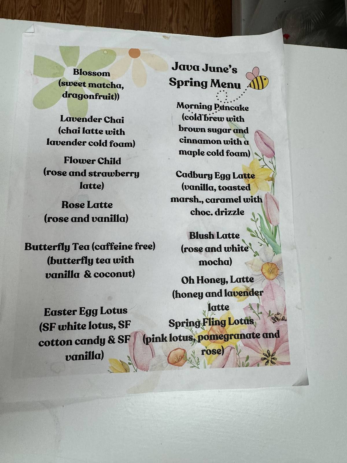 Java June's меню