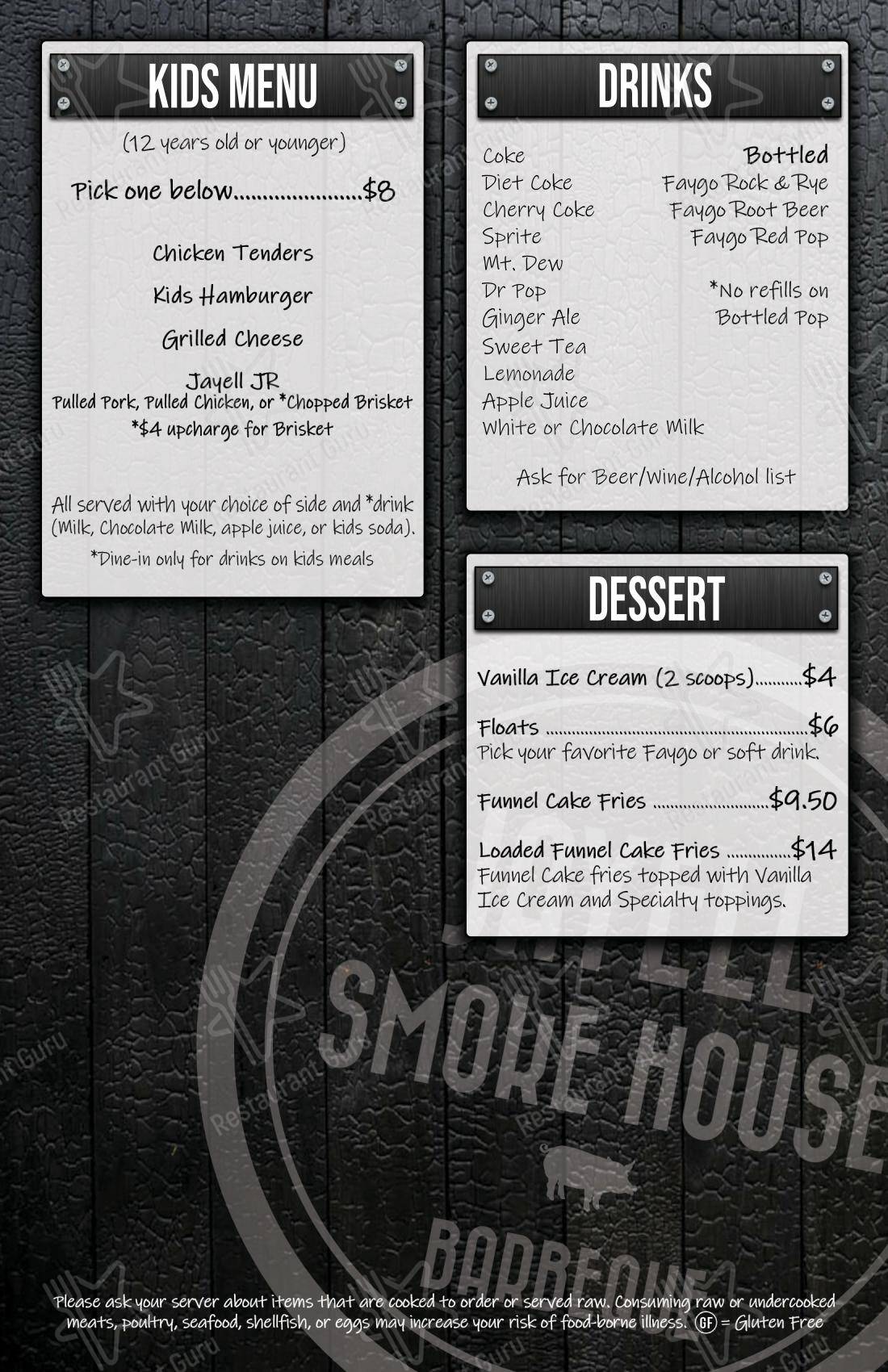 Основное меню барбекю Jayell Smoke House BBQ Romeo в Ромео