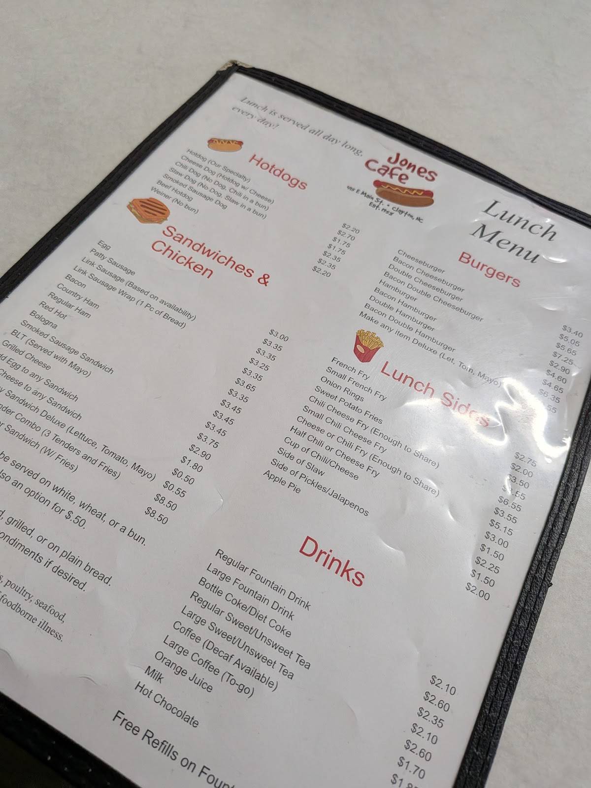 Jones Cafe меню