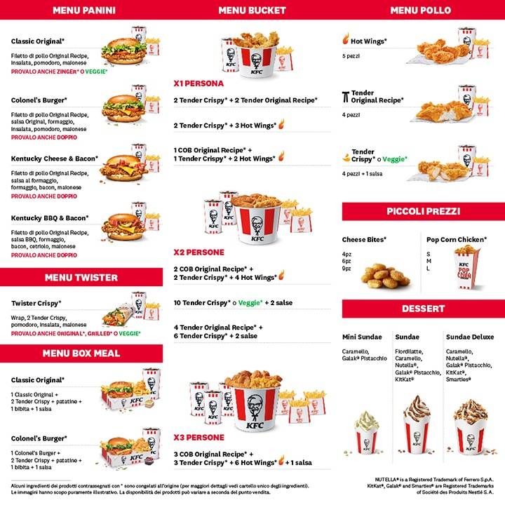 KFC меню