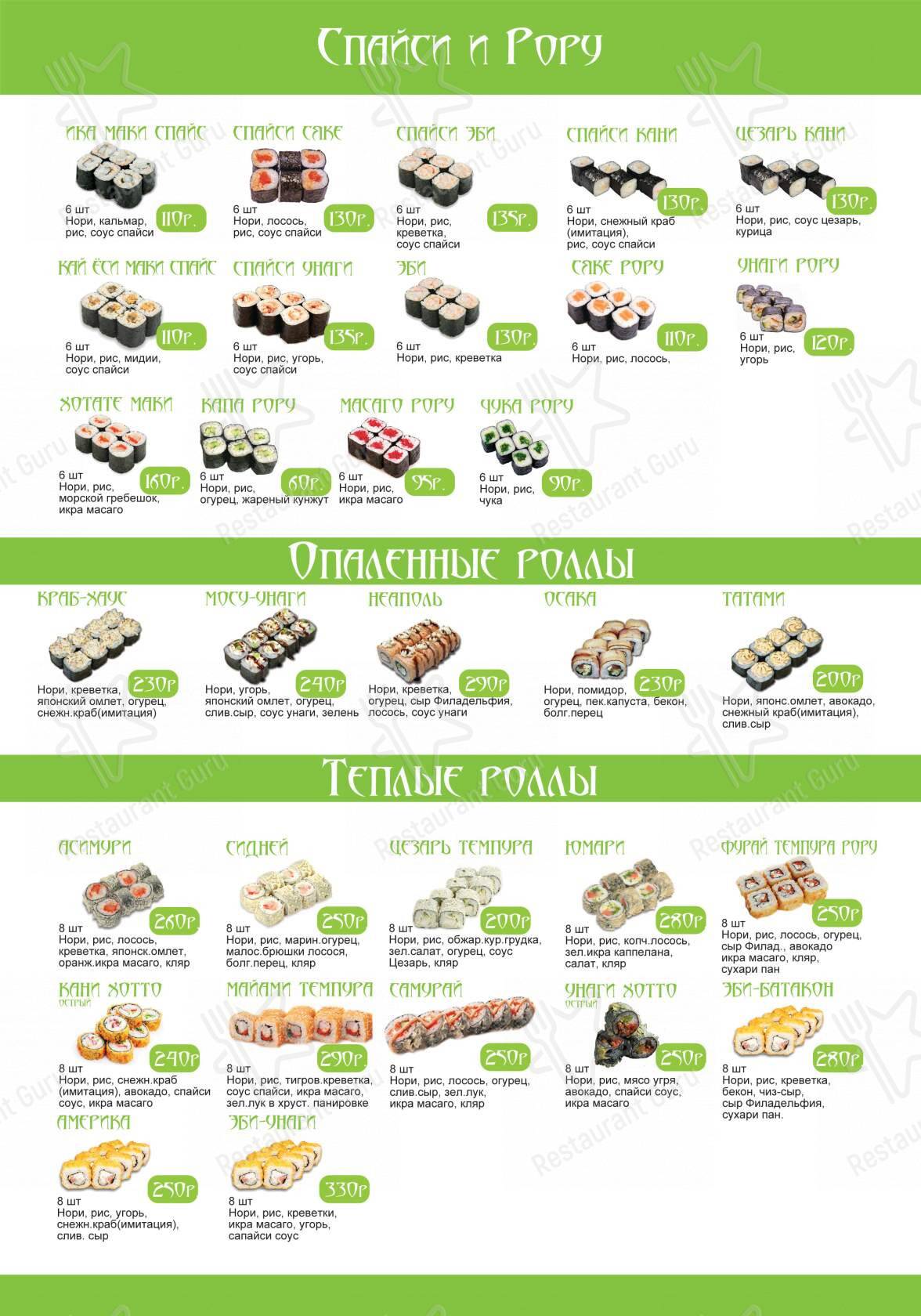 Меню кафе Сицилия