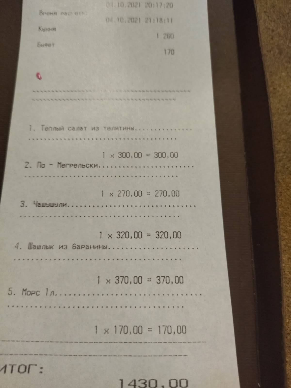 Генацвале меню