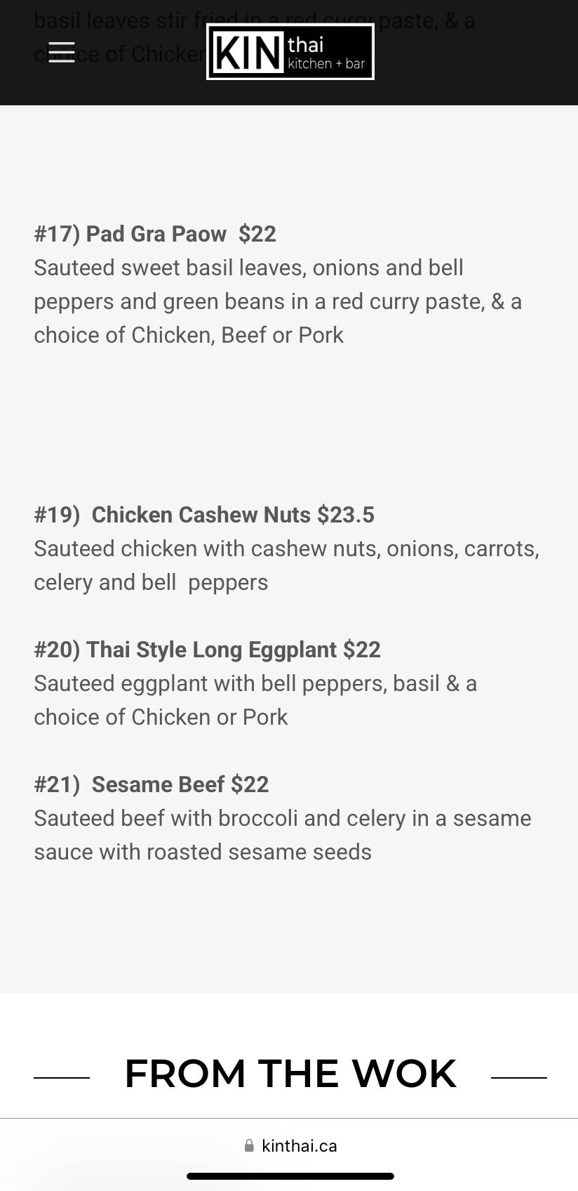 Kin Thai Kitchen & Bar меню