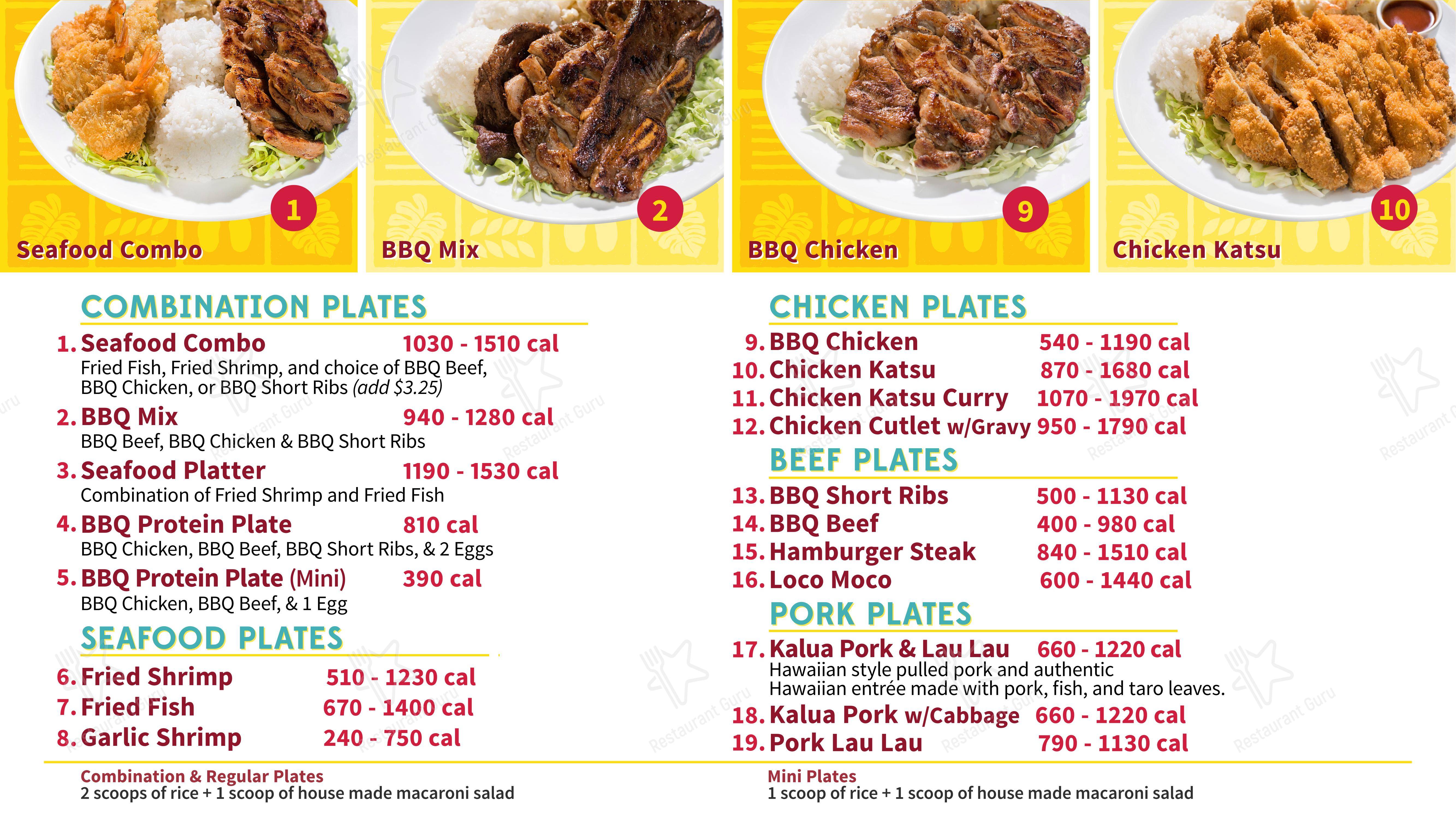 Меню напитков барбекю L&L Hawaiian Barbecue