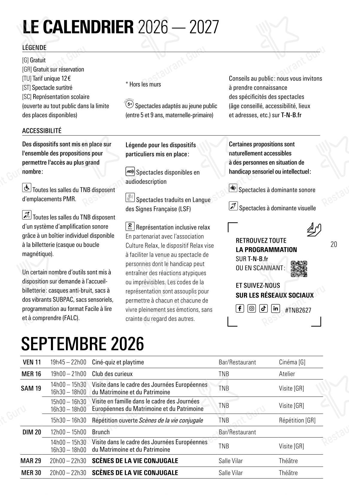 Меню ресторана L'Entracte в Ренне