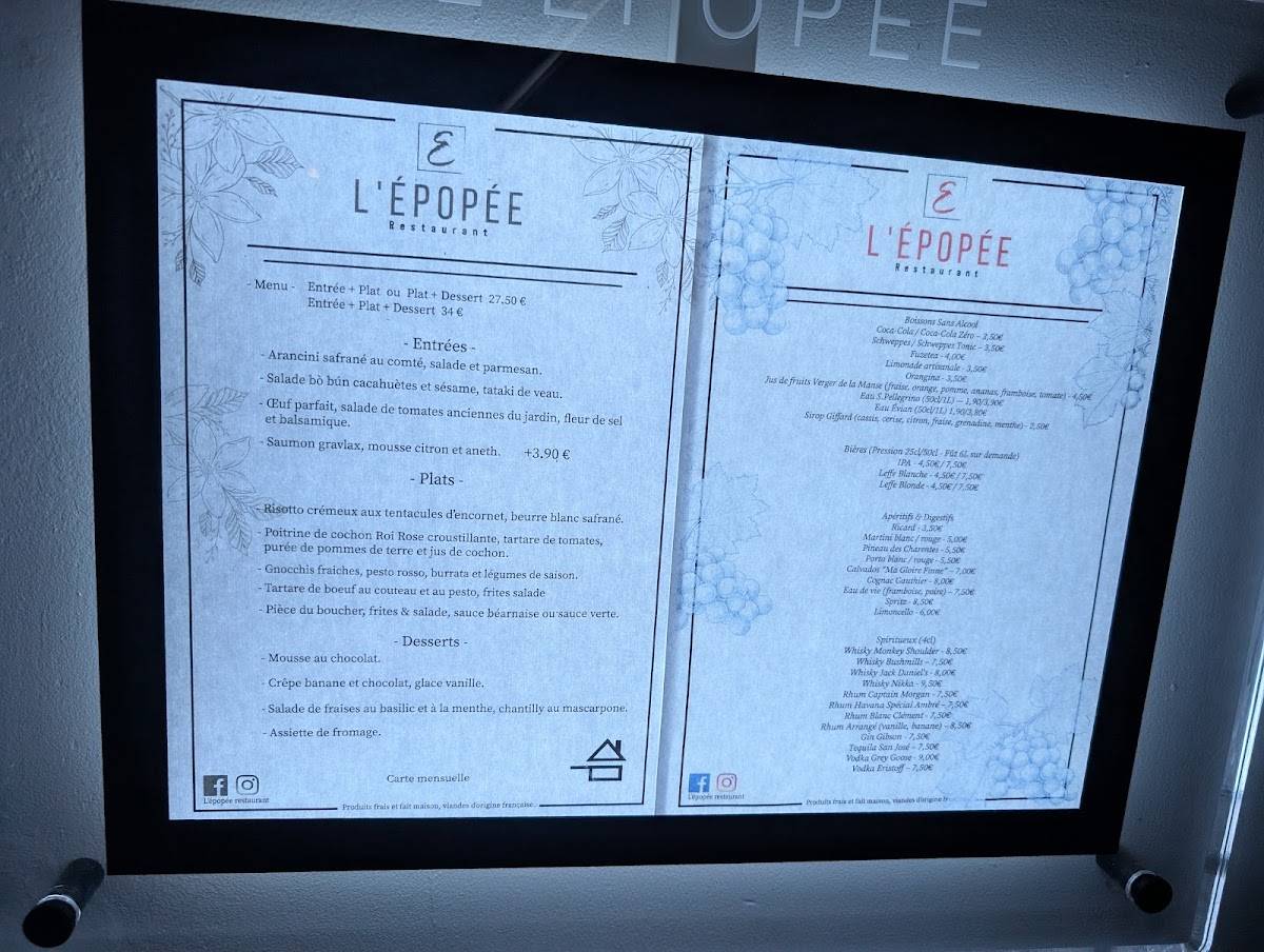 L'Épopée меню