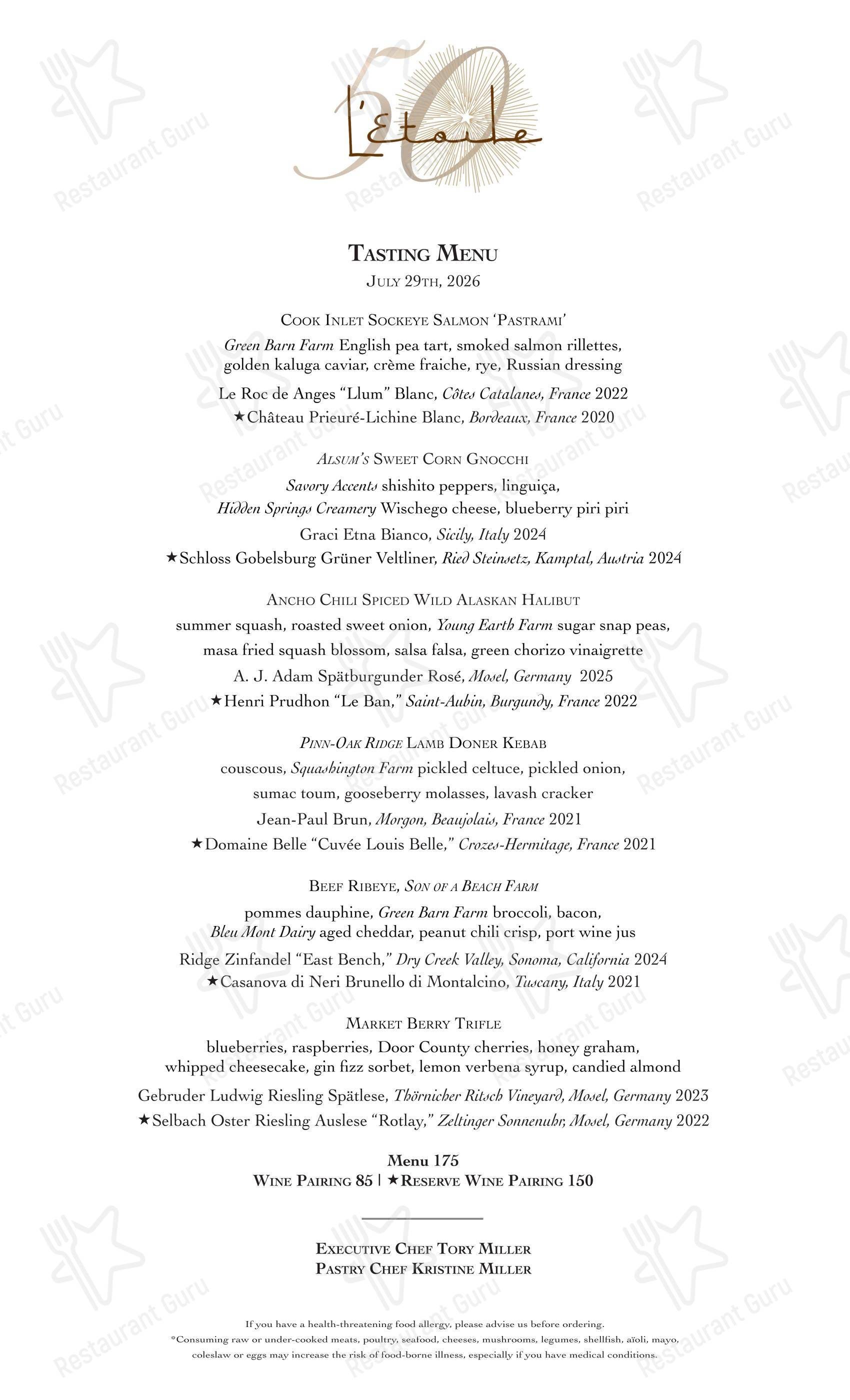 L'Etoile Restaurant в Мадисне - Меню