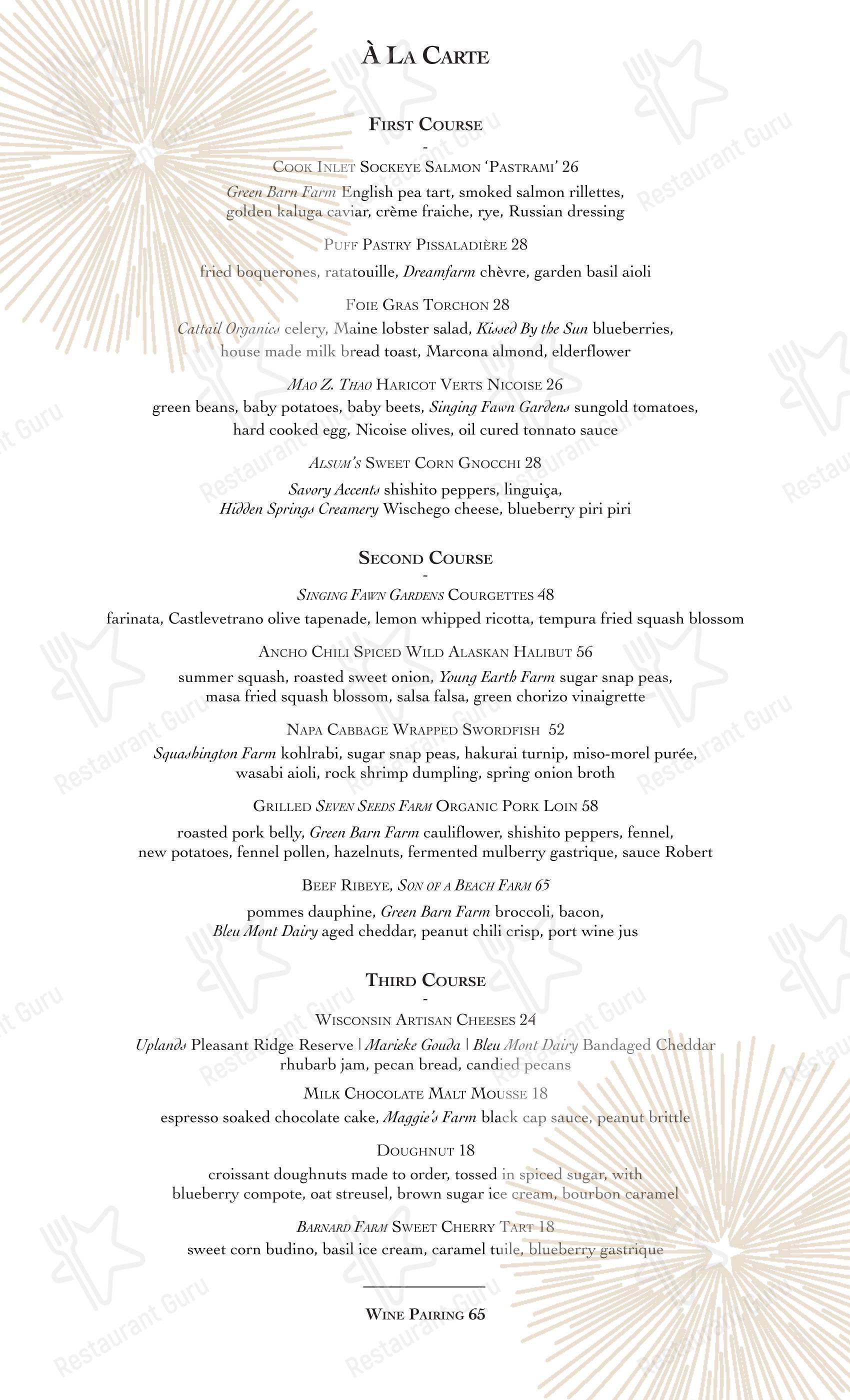 Меню паба и бара L'Etoile Restaurant - Меню