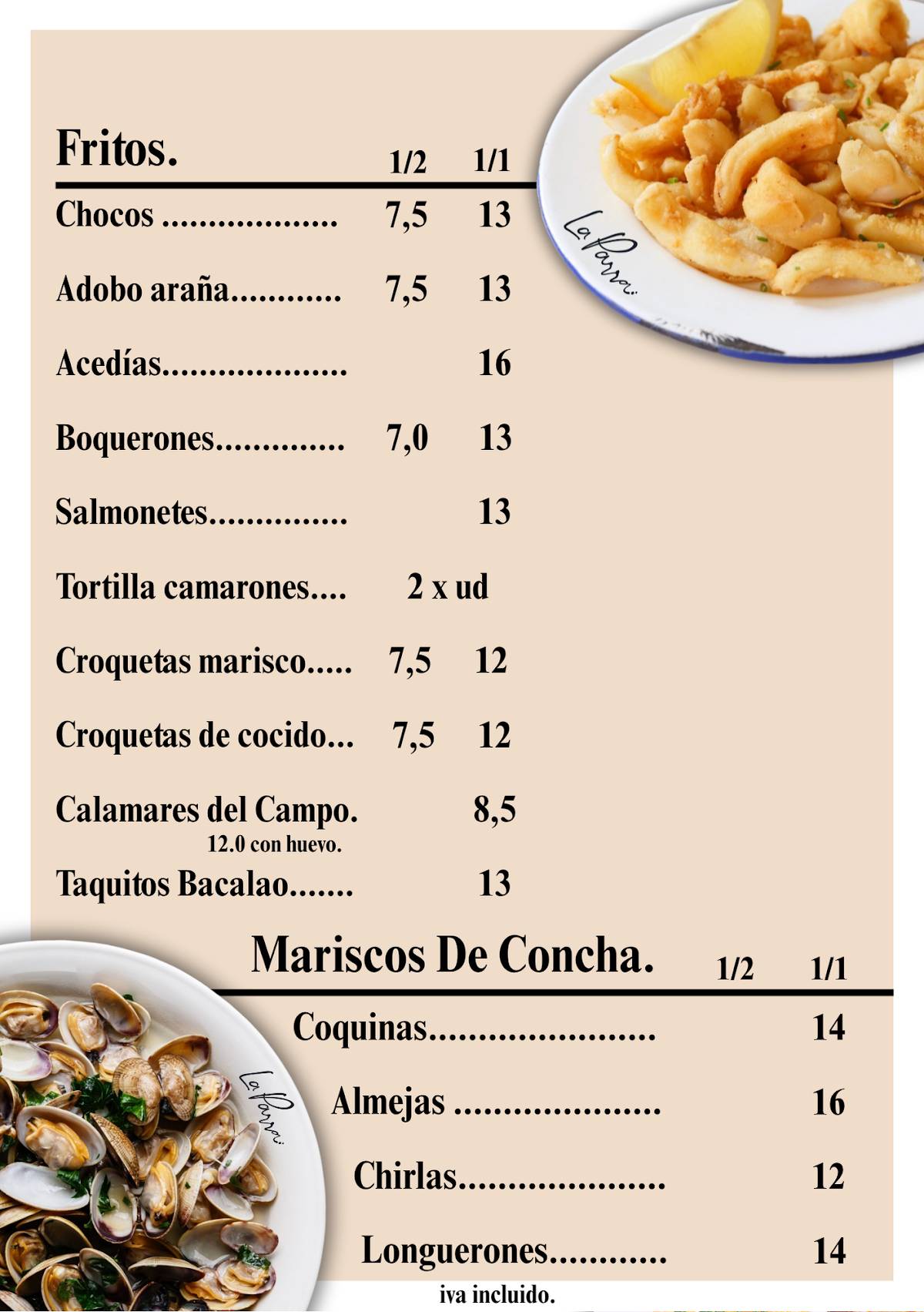 La parra меню