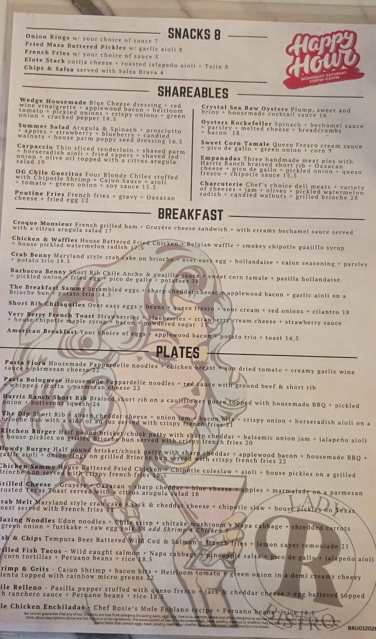 Lady R Bistro меню