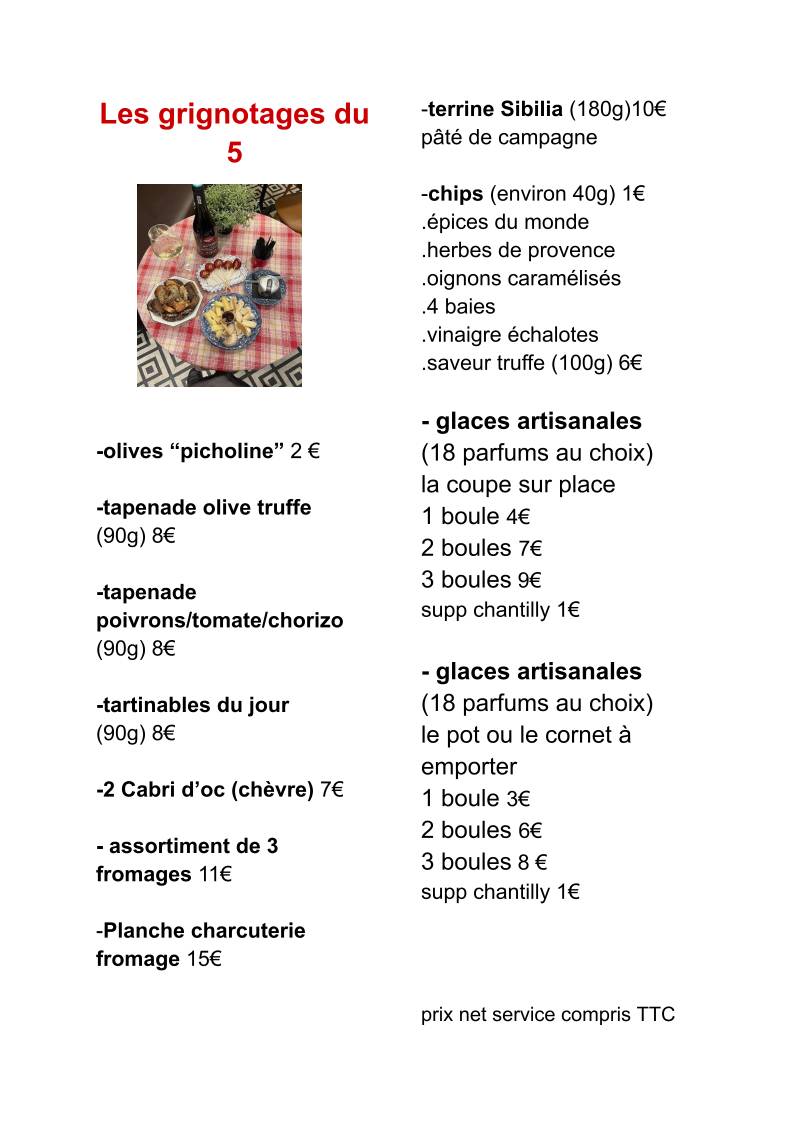 Le 5 Calvisson меню