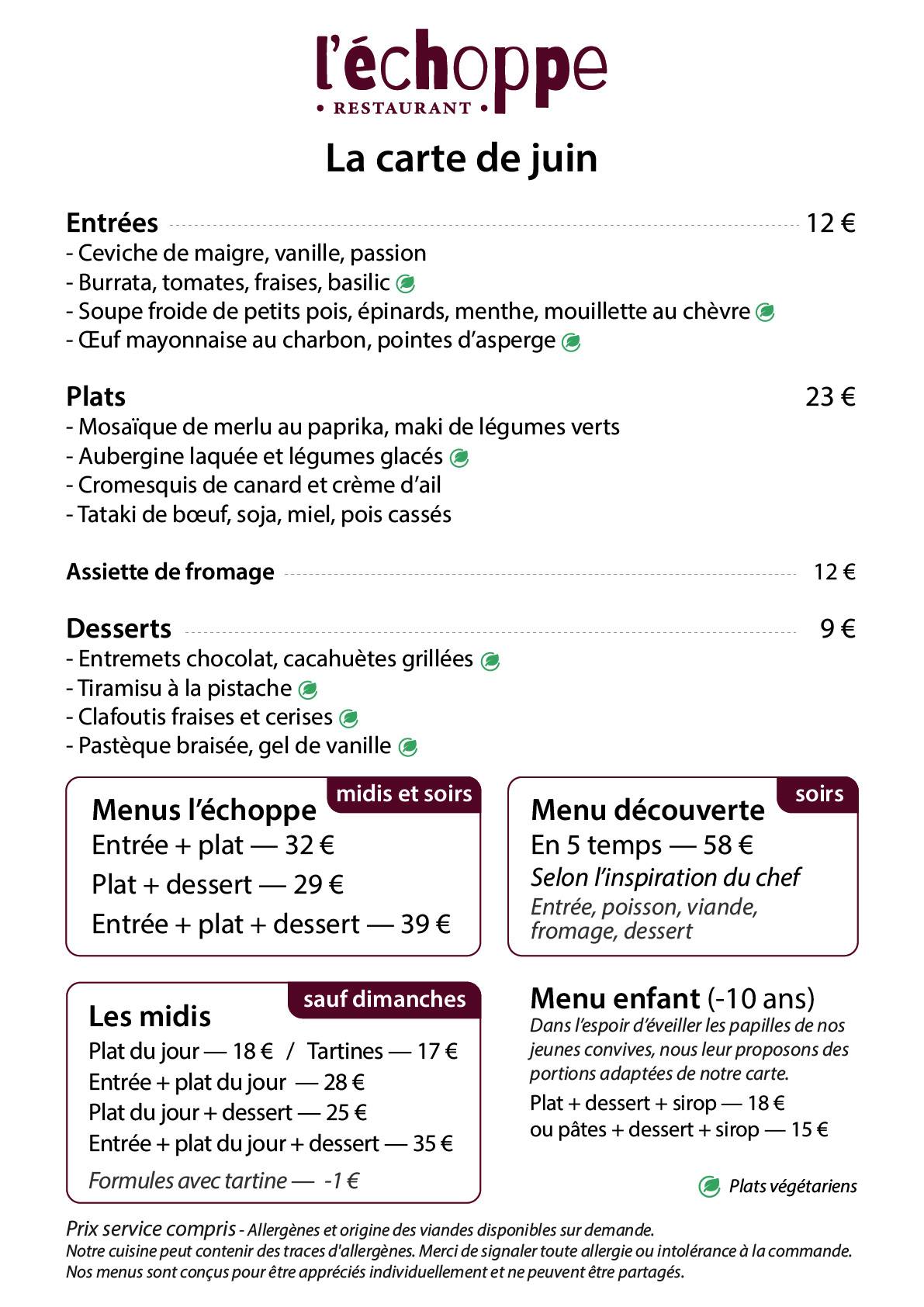 L'échoppe меню