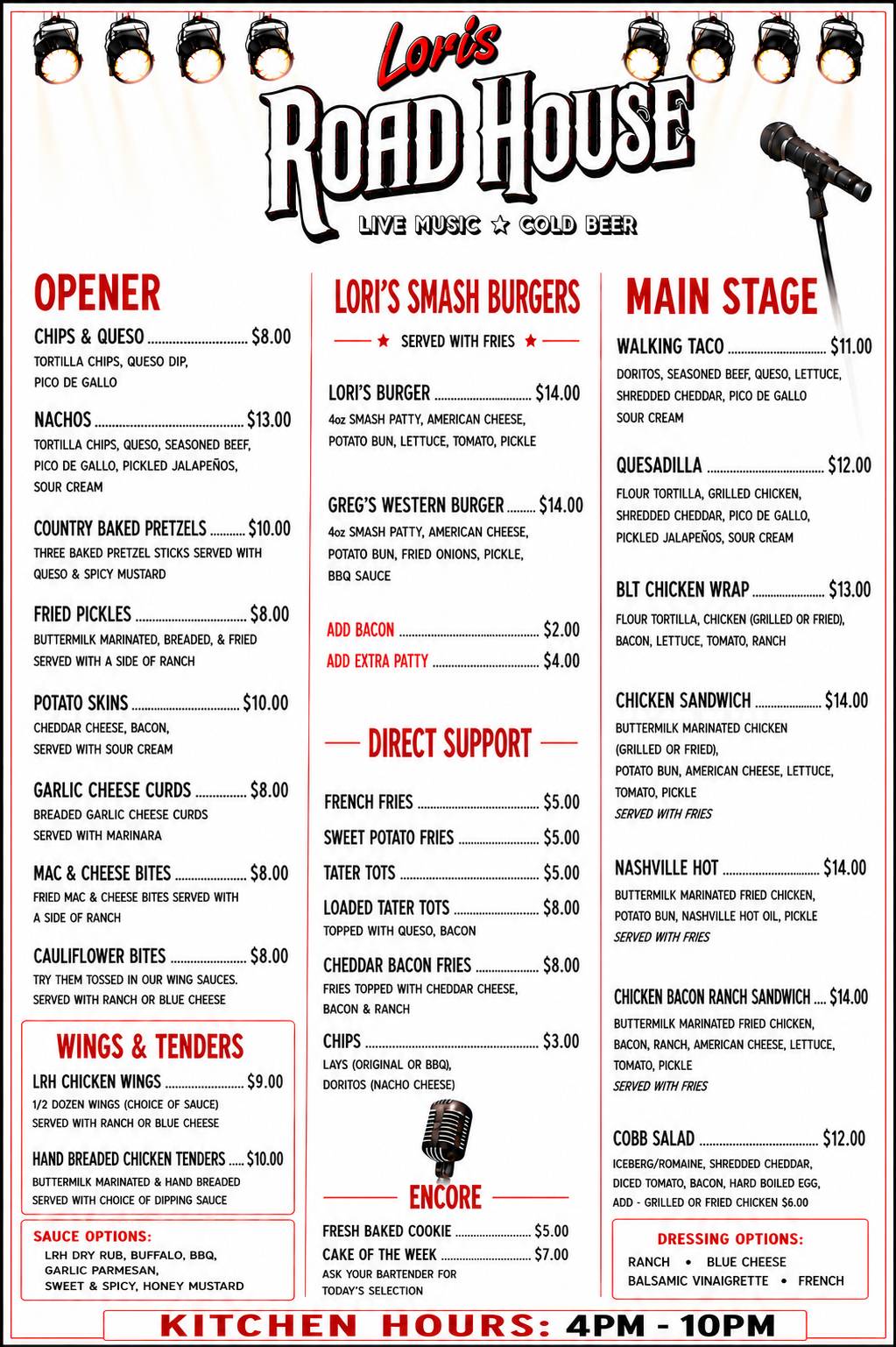 Lori's Roadhouse меню