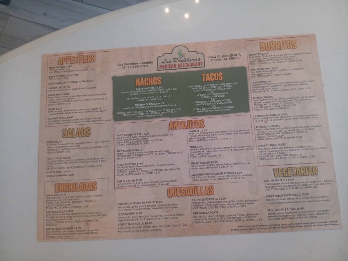 Los Rancheros Mexican Restaurant меню