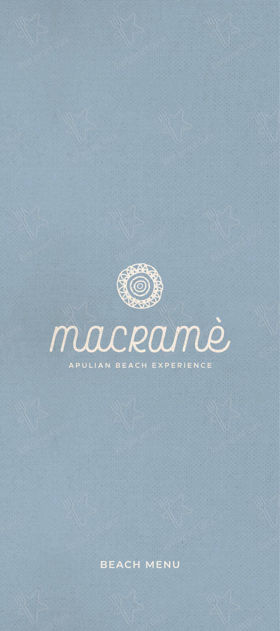 Меню ресторана Macramè Apulian Beach Experience - Ночное меню