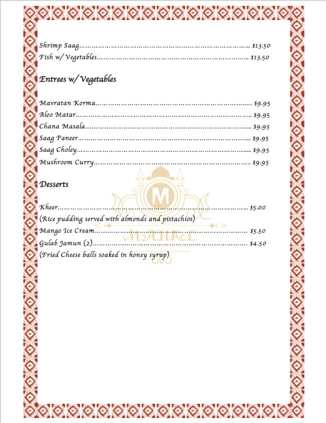Mahal меню