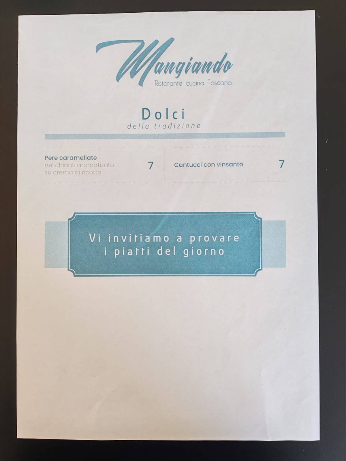 Mangiando меню