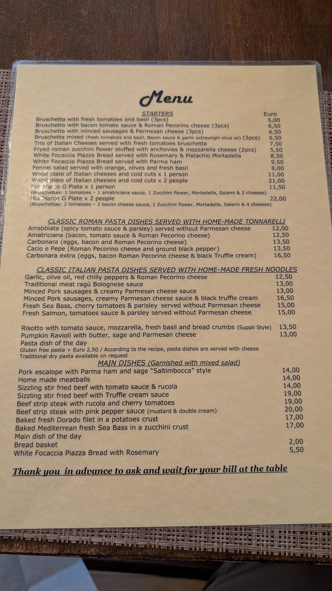 Marco G Osteria меню