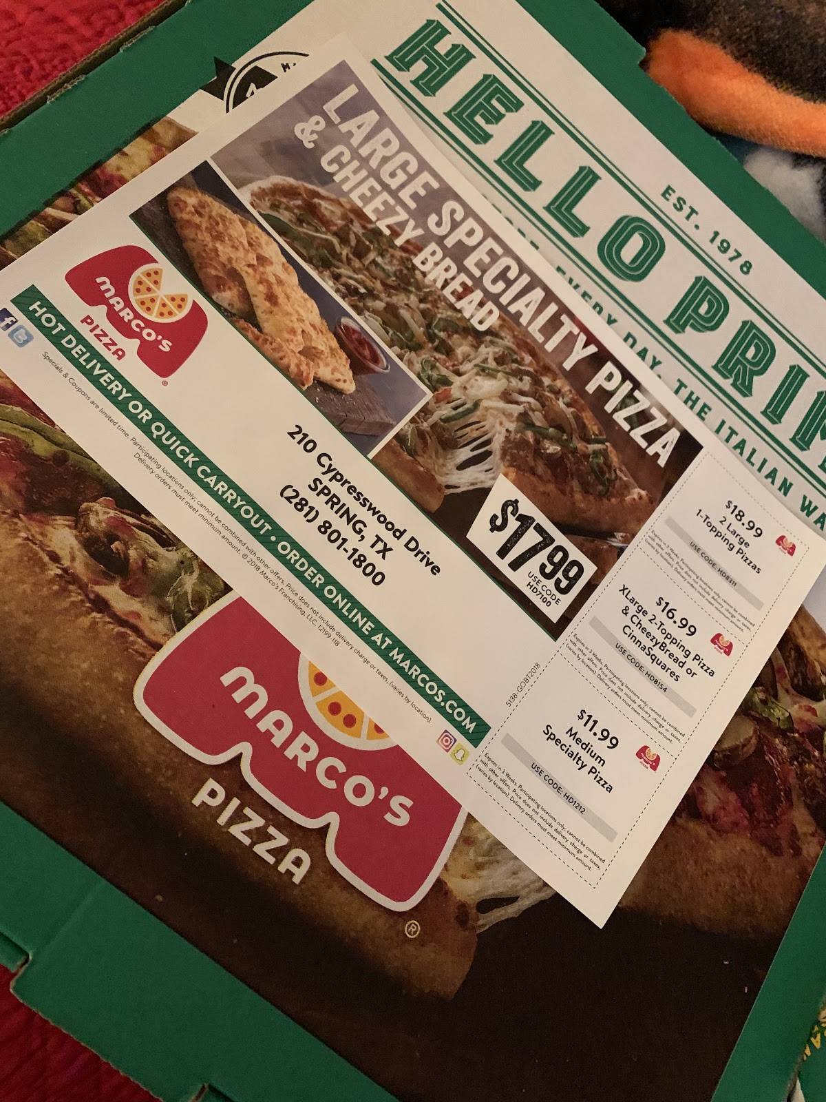 Marco's Pizza меню