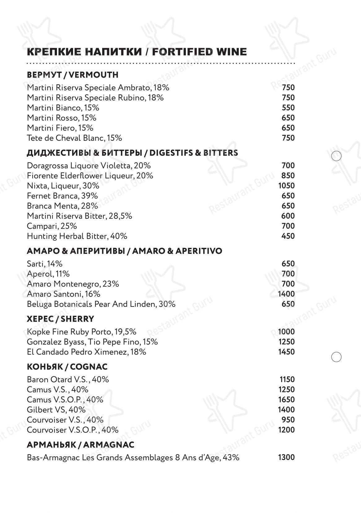 Ночное меню ресторана Margarita Bistro
