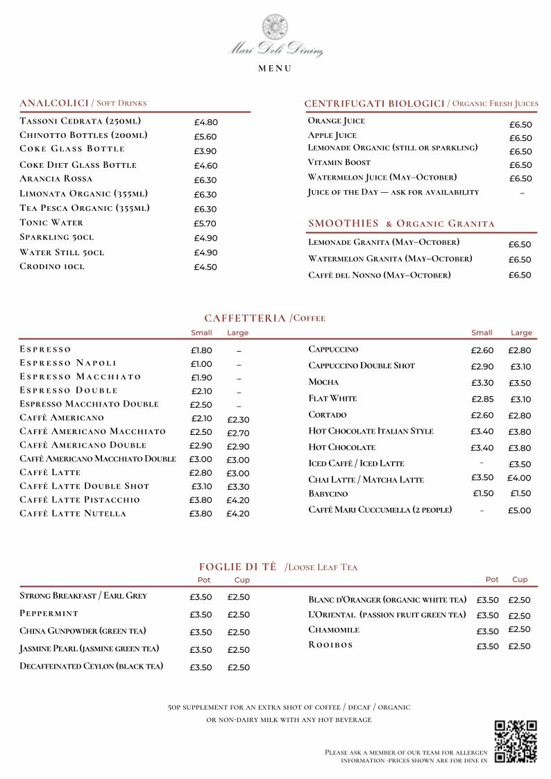 Mari Deli & Dining меню
