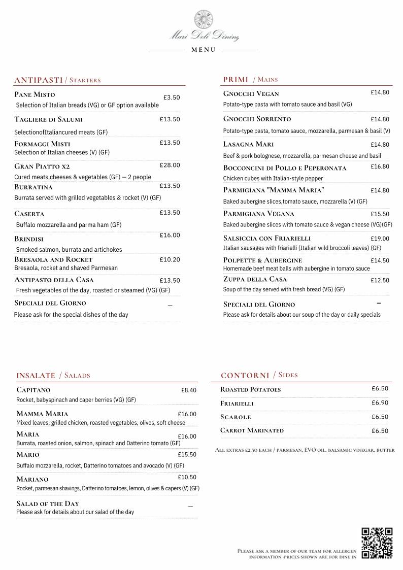 Mari Deli & Dining меню