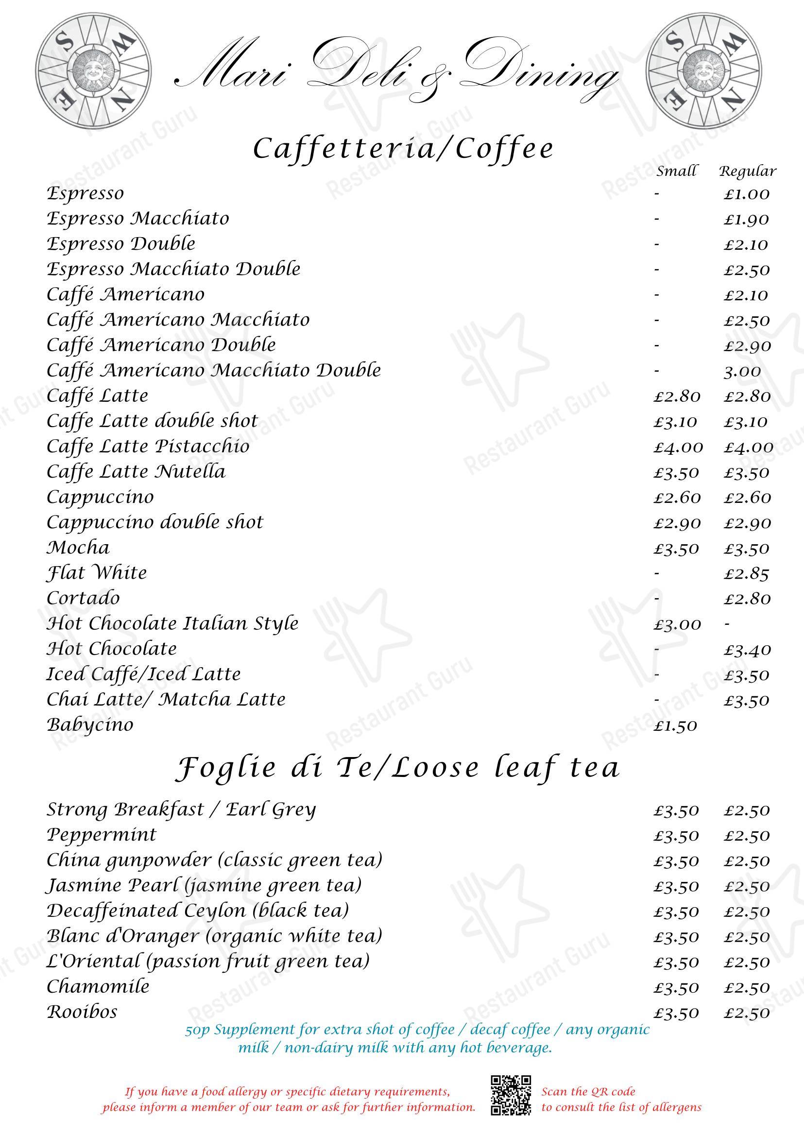 Меню ресторана Mari Deli & Dining - 菜单