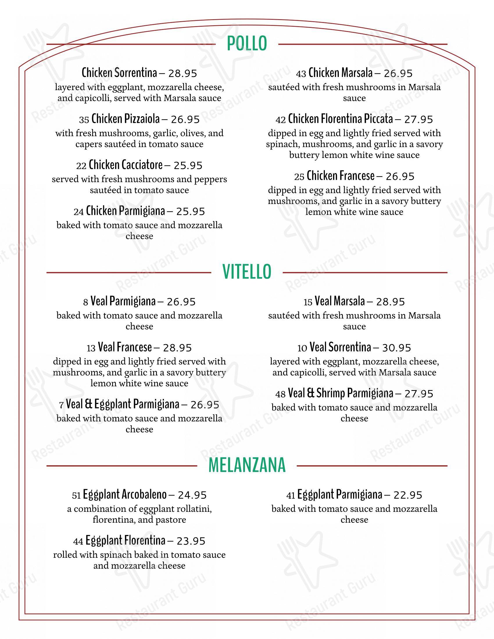 Меню пиццерии Mario’s Italian Restaurant в Стьюарте