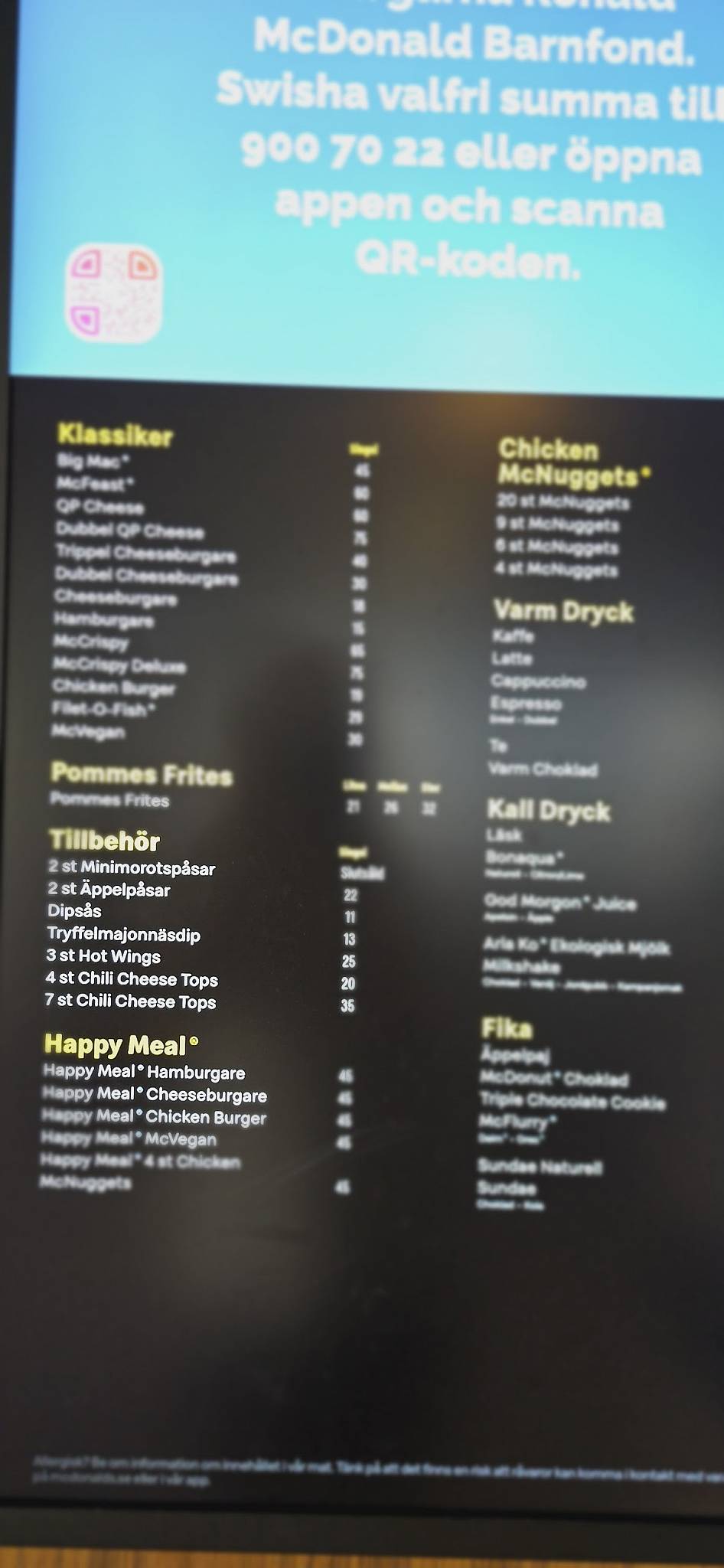 Mcdonald's меню