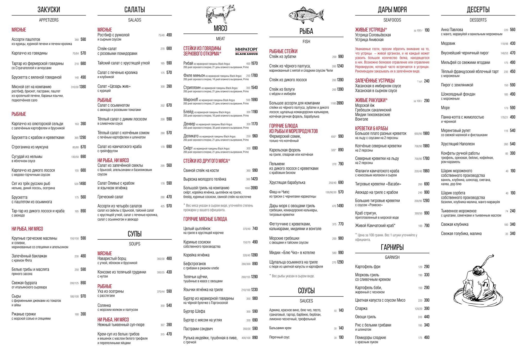 Мясо&Рыба Moscow меню
