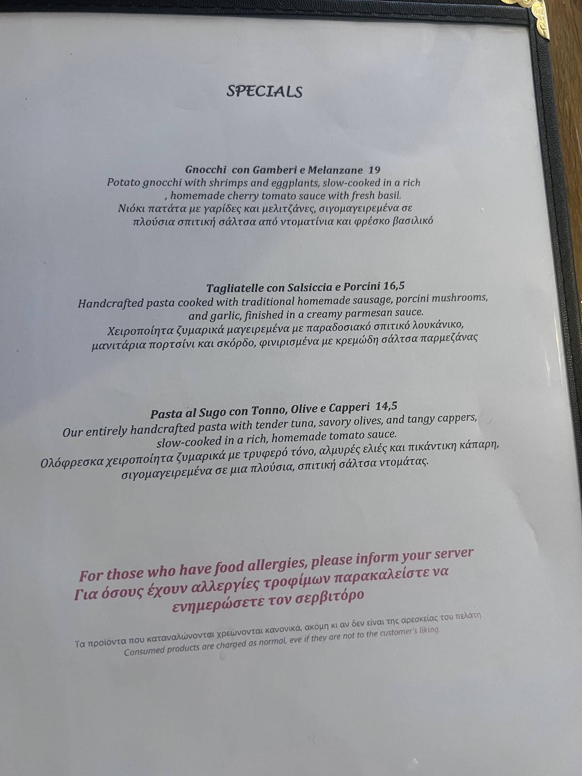 Mediterraneo Ristorante Italiano меню