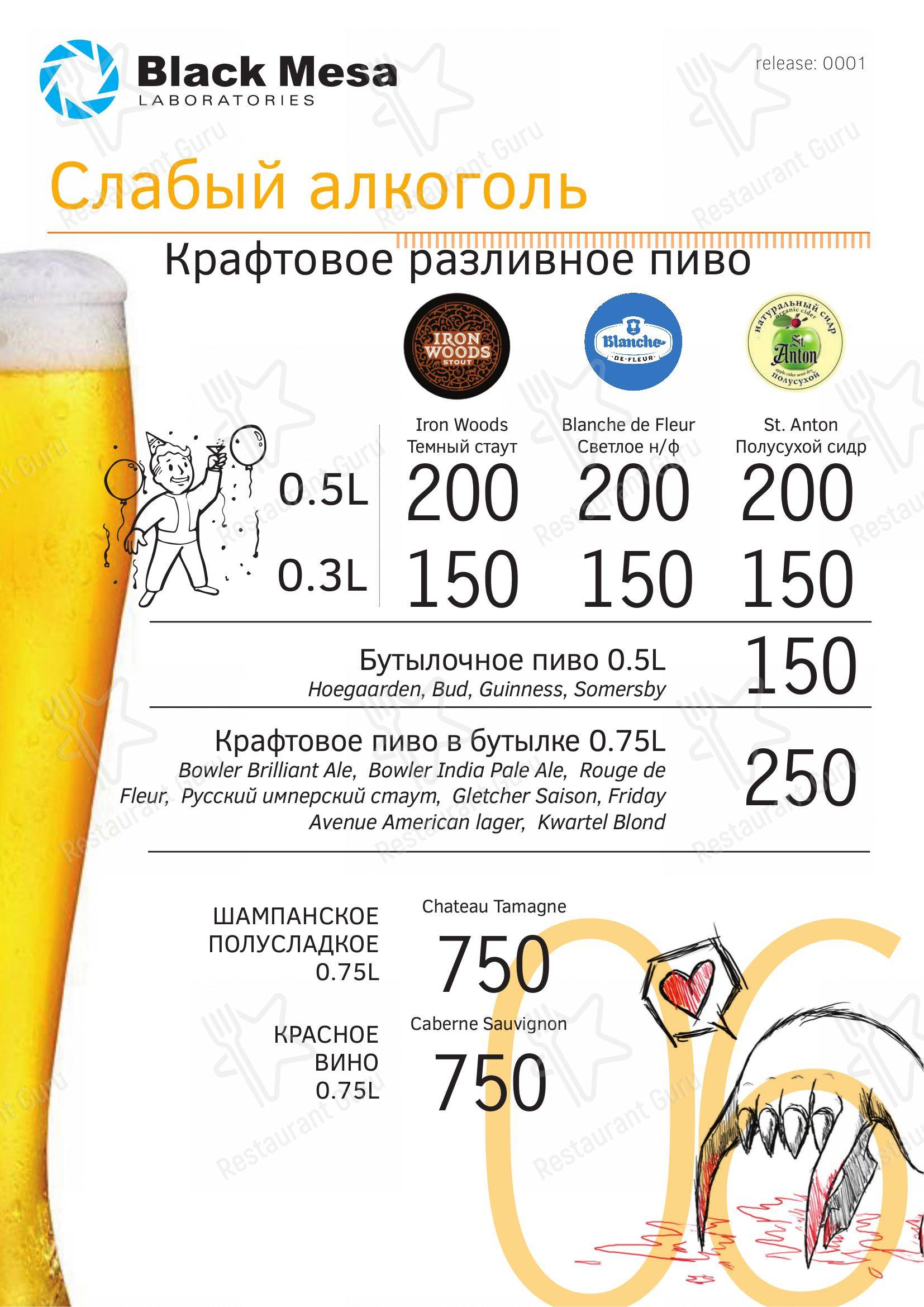 Меню для посетителей паба и бара Bardak Lounge