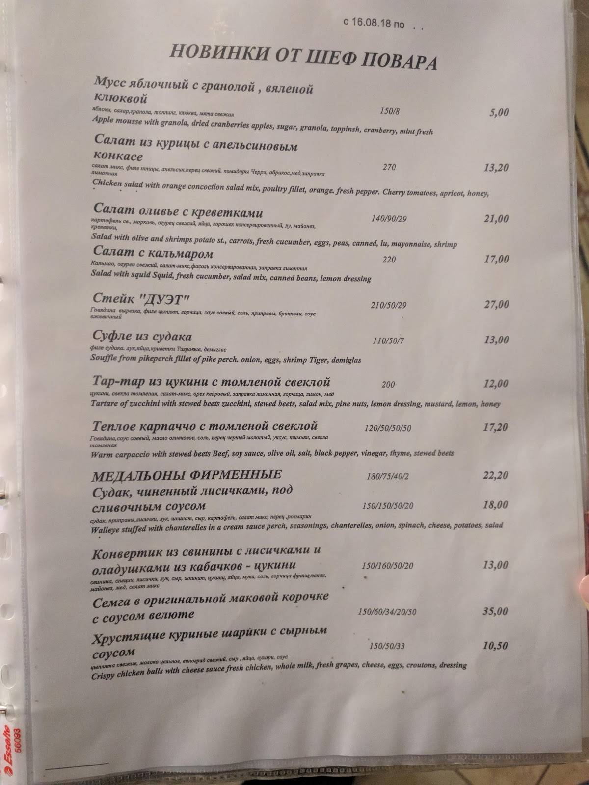 Панорама меню