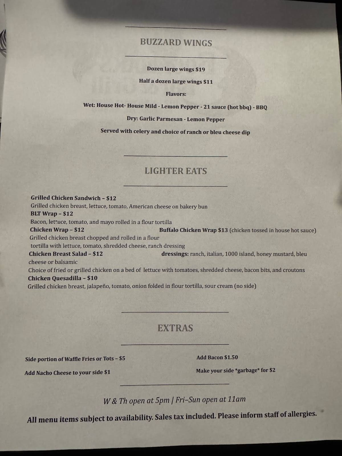 Boondocks Bar & Grill меню